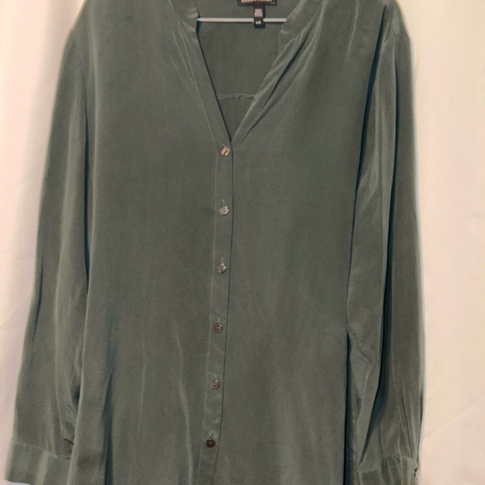 Eileen Fisher Olive Green V-Neck Top